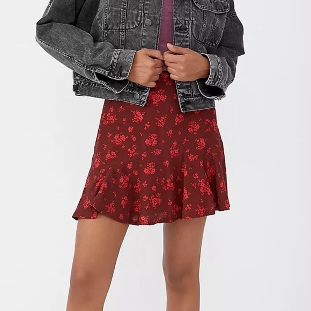 Free People Red Floral Mini Skirt